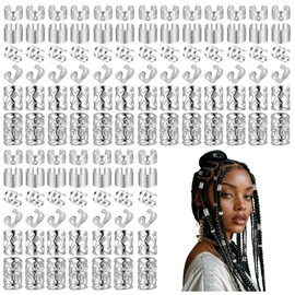 Ouligay 120Pcs Silver Hair Cuffs Charms Rings for Braids, Hair Jewellery for Braids, Adjustable Braid Clips Dreadlock Accessories Pieces Jewelry for Men Women Festival