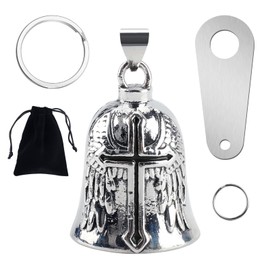 Motorcycle Guardian Bell Angel,Biker Luck Riding Spirit Bell with Hanger,2 Key Chain Rings,Organiser Bag,Good Luck Charm Gift for Riders (Black)