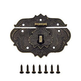 Padlock Latch Hasp Buckle Latch, Embossing Decorative Brass Hasp Clasp Latch Lock Retro Decorative Latch Hasp for Wooden Box Case Drawer Cabinet (S)