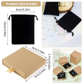 2 PCS Jewelry Gift Boxes with 2 PCS Velvet Bags, Necklace Bracelet Earring Cardboard Organizer, Portable Square Lidded Pendent Storage Case, Jewelry Gift Box for Birthday Christmas Wrapping (Brown)