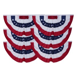 AMZFLAG 3X6 Feet American Bunting Flag Outdoor 6 Pack, Heavy Duty American USA US Bunting Patriotic for 4th of July, Embroidered US USA Pleated Fan Flags for Outside with 3 Brass Grommets