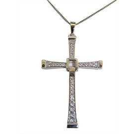 Solid 925 Sterling Silver Large Crucifix Cross Pendant set with Cubic Zirconia & Chain