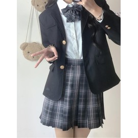 [QOOLY] High School Uniform, School Uniform, Sailor Uniform, JK Uniform, High School Uniform, 5-piece Set, Blazer, Skirt, Check Set, School, Black, S