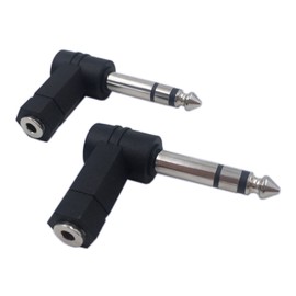 CERRXIAN Right Angle 1/4 Male to 1/8 Female Adapter, 90 Degree 6.35mm 3 Pole Male to 3.5mm Female Stereo TRS Headphone Audio Converter Connector(2-Pack)
