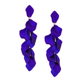 OJERRY Statement Vibrant Royal Blue Matte Flower Petal Dangle Earrings for Women Dangly, Long Floral Petal Earrings Jewelry Accessories Romantic Cool Gifts for Her Women in Their 30s