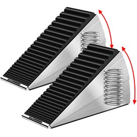 2 Pack Strongest Spring Large Door Stoppers - Heavy Duty Door Stopper Wedge, Tall Door Stoppers for Bottom of Doors, Rubber for Extra Strong Grip, 3 Inches High Metal Door Stop Suits Any Heavy Door