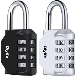 Diyife Combination Padlock, [2 Pack] 4 Digit Lock Combination, Padlock Weatherproof Outdoor for School Gym Locker, Shed, Fence, Hasp, Garage(Black & Silver)