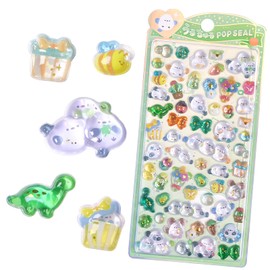 Resin Filled 3D Fluffy Stickers with Puffy Stickers Crystal Like Durable Decorations for Handbags, Suitcases, Phone Cases, Headphones ＆ Green Healing Cartoon Animal Themes
