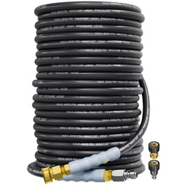 TechSweepPro 3/8" 4800PSI Pressure Washer Hose 150FT with Swivel Quick Connect for Cold/Hot Water Max 248°F, Kink Resistant Steel Wire Braided, Wear Resistant Power Washer Hose with M22 14mm Adapter