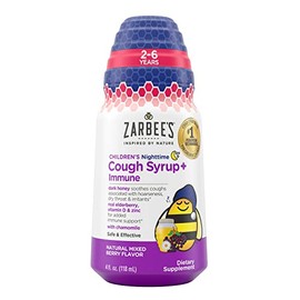 Zarbee's Kids Cough + Immune Nighttime for Children 2-6 with Dark Honey, Vitamin D & Zinc, #1 Pediatrician Recommended, Drug & Alcohol-Free, Mixed Berry Flavor, 4FL Oz