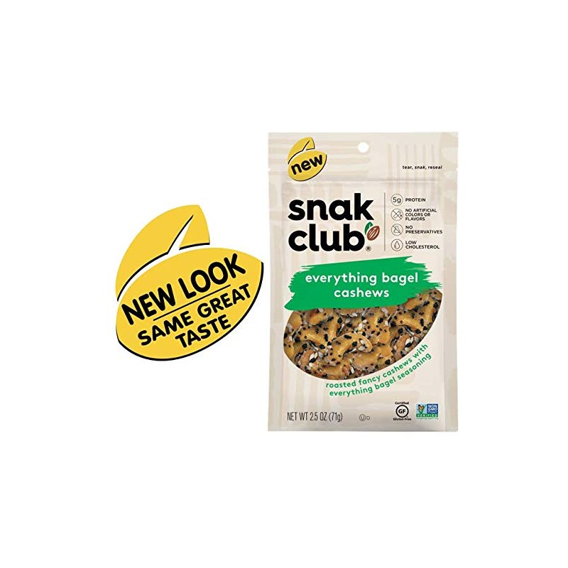 Snak Club Everything Bagel Cashews, 2.5 Ounce (Pack of 6)