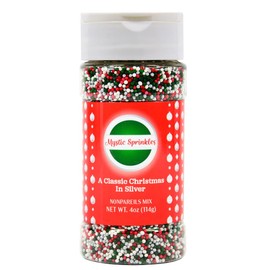 Mystic Sprinkles Christmas Holiday Nonpareil Sprinkle Mixes (A Classic Christmas In Silver 4oz)