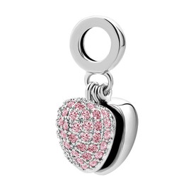 KunBead Jewelry Love Heart Nan Charms October Birthstone Grandma Nana Birthday Pink Crystal Bead Charm for Bracelet Necklace