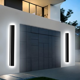 Levxhotty 【Upgraded 39inch 2pcs Modern Outdoor Wall Light,4.33 Inch Wide Dimmable Linear Outdoor Wall Sconce Waterproof Ip65,Black LED Long Outdoor Lights for Garage Front Door Exterior Wall Lights