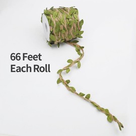 Tenn Well 66Ft Natural Jute Twine, 5MM Burlap Leaf Ribbon with Artificial Vine Green Leaves for Wedding Home Garden Jungle Safari Party Decorations