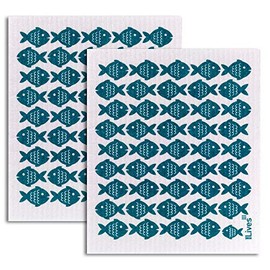NineLives Dish Cloth Fish Set of 2 | Cloths for Kitchen, Bathroom | Sponge Cloth, Cleaning Cloth