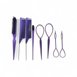 Set de Herramientas para Peinado, Color Rosa, Peine de Cola, Lazos Topsy, Cepillo de Borde, 7 Piezas + REGALO SORPRESA (MORADO)