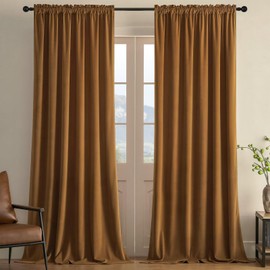 Joydeco Camel Brown Velvet Curtains 84 inch Length 2 Panels, Luxury Blackout Rod Pocket Thermal Insulated Window Curtains, Super Soft Room Darkening Drapes for Living Room Bedroom,W52 x L84 inches