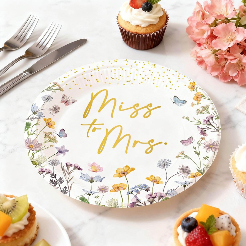 50PCS Miss to Mrs Plates 7" Wildflower Bridal Shower Disposable