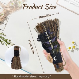 19 cm Cinnamon Broom, Mini Theme Party Decorative Broom with Dried Flowers, Witch Broom, Altar Broom Wicca Natural Magic Crystal Witch Accessories for Magic Ceremonies, Handmade Home Decoration, Black