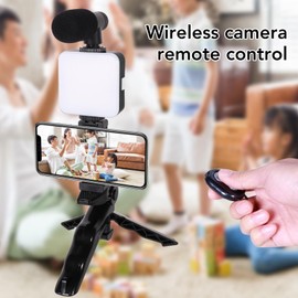 Smartphone Video Microphone Kit, LED Light Tripod Vlogging Kit with Remote Control, Video Microphone Kit for Cell Phone Android Camera