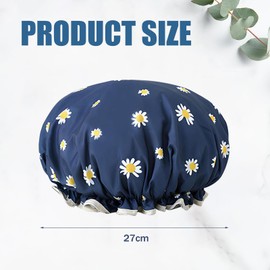 DHWEKU Waterproof Shower Caps, Women's Large Elastic Shower Cap, Reusable Shower Cap for Girls, Women, Cosmetics, Home, Hotel, Travel, with 2 Hair Bands