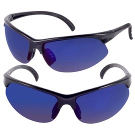Mass Vision 2 Pair of Bifocal Sport Wrap Reading Sunglasses, Outdoor Sun Readers for Men and Women (Open Road Blue, 1.75, multiplier_x)