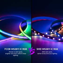 SEZO 12 V FCOB COB WS2811 IC RGB LED Strip Dimmable LED Strip 5 m 864LEDs/m Pixel Individually Addressable Dream Colour COB LED Light Strip, 12 mm IP30 Not Waterproof for Home Party Decoration