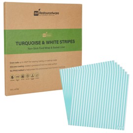 Restaurantware-RW Base 12 x 12 Inch Deli Papers, 200 Greaseproof Sandwich Wrapping Papers - No Added PFAS, Striped Design, Turquoise And White Paper Food Basket Liners, Microwavable, Pre-Cut Style