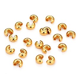 Craftdady 18K Gold Crimp Bead Covers 200pcs Brass Half Round Open Clamp Knot Cover Terminator End Tips 5.5mm Diameter for Bracelet Necklace Jewelry Making