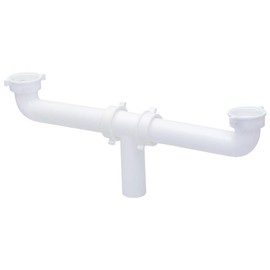 EZ-Flo 1-1/2 Inch x 16 Inch Kitchen Sink End Waste Center Outlet with Baffle in Tee, Direct Connection for Tubular Drain Applications, White Polypropylene, 35394