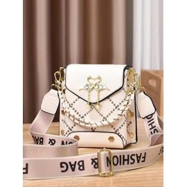 Fashionable Geometric Pattern Pu Leather Crossbody Bag As Gifts, 2025 New Versatile Shoulder Bags 2025 for Women, Trendy All-match Bag Charm Chain Flap Affordable Luxury Bag:_Olive Green_one-size