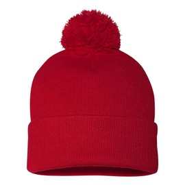 COUVER Womne Winter Cozy Acrylic Knit Beanie Hat with POM POM, Red, 1 Piece