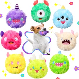 HyDren 8 Pack Squeaky Dog Toys Balls 2 in1 Soft Stuffed Plush 4" Dog Balls with Squeakers Small Dog Squeak Toy Monster Dog Chewers Bulk for Small Medium Puppy Pets Dogs Birthday Gift