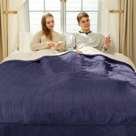 VELLUBAM King Size Heated Blanket 100" x 90" - Soft Warm Flannel Sherpa Electric Blanket with Dual Control, 5 Heating Levels & 10 Hours Auto Off, Washable Heated Blanket with Fast Heating (Purple)