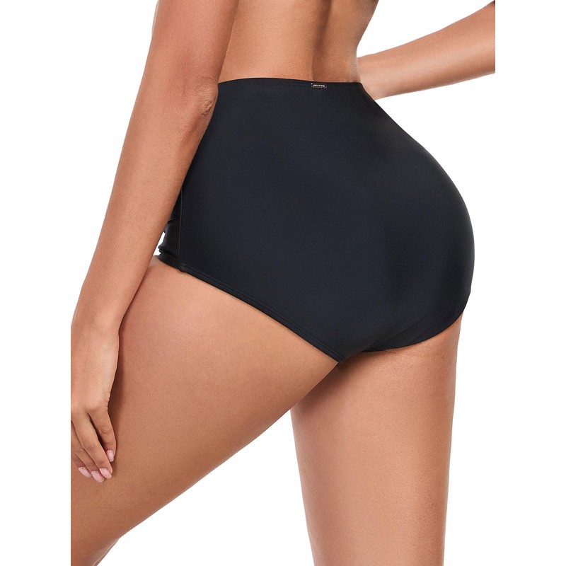 RELLECIGA Women's Black Full Coverage High Waisted Bikini Bottom Size