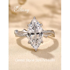 Effinny 3ct Elongated Marquise Cut Engagement Ring,Twisted 925 Sterling Silver Simulated Diamond Promise Ring for Wedding,Daily,Travel (White Gold, 4.5)