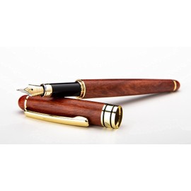 Dryden Designs Luxury Rosewood Fountain Pen with Ink Refill Converter and Gift Case - Smooth & Elegant