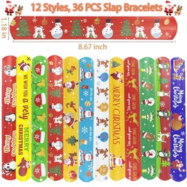 NovaHance 36 PCS Slap Bracelets Christmas Party Favors,Bulk Snap Bracelet Party Favors Supplies for kids&teens Gifts Teacher Classroom School Favors Prizes Christmas Gift