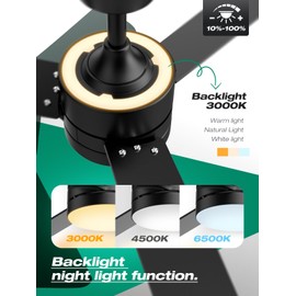 hinomy Ceiling Fan Lights with Backlight,42 inch Ceiling Fans with Light and Remote,Easy-to-Install,Flush Mount,Reversible, 3CCT/RGB,Dimmable, Ceiling Fans for Bedroom,Indoor/Outdoor Use.