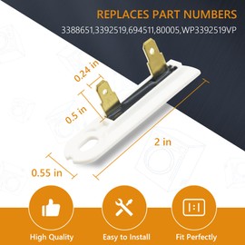 (𝙐𝙥𝙜𝙧𝙖𝙙𝙚𝙙) 3392519 Gattaidar Dryer Thermal Fuse Pack of 10 Exact Fit for Whirlpool Kenmore Dryer Replace 279838 3388651, 694511, WP3392519VP