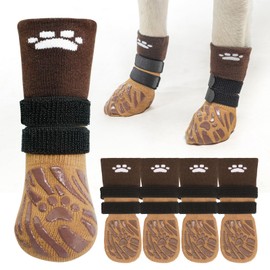 SCENEREAL Dog Socks to Prevent Licking Paws for Hot/Cold Pavement, Dog Boots & Paw Protectors for Small Medium Large Dogs, Senior Dog Grippy Socks Booties for Hardwood Floors Winter Outdoor, Khaki S