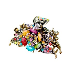 Women Retro Rose Flower Hair Claw Imitation Turquoise Fancy Jaw Clips Pins Fashion Alloy Rhinestone Hair Catch Barrette Hair Updo Grip Hair Accessories (Colorful)