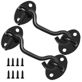 lohey 2PCS 4 Inch Hook and Eye Latch, Heavy Duty Gate Latch Cabin Hook, Stainless Steel Door Lock Internal for Shed, Garden, Patio, Door, Bathroom (Black)