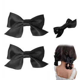 1 Pair Bow Hair Clips, Christmas Hair Accessories, Hair Clip Hair Bows Girls, Non-Slip Crocodile Hair Clips, Red Bow Hair for Christmas, Wedding, Birthday (Black)