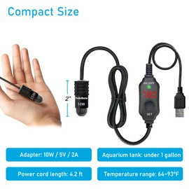 YukiHalu USB Powered Aquarium Heater, 10W Adjustable Mini Fish Tank Heater with External Temperature Controller, LED Display, Used for 0.5-1 Gallon Tank (10W USB Adapter)