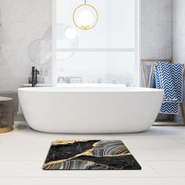TESIQIMT Bathroom Rug,Black Gold Marble Bath Rug,Home Decor Non-Slip Floor Mat,Mud Mat for Indoor and Outdoor 17.5X24Inch