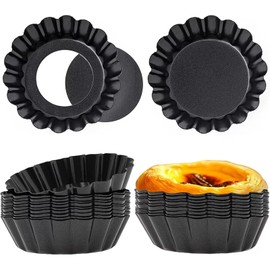 20 Pack Reusable Egg Tart Molds, 3 Inch Mini Tart Pans with Removable Bottoms, Carbon Steel Non-Stick Tart Tins Quiche Dessert Baking Mold for Ovens and Air Fryers