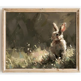 Kizbook Vintage Bunny Wall Art Prints Easter Wall Decor, Neutral Rabbit Canvas Painting, Farmhouse Decor Bunny Drawing for Nursery Wall Decor, Antique Rabbit Gallery Wall Art for Easter Bedroom
