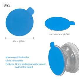 TOMIBAOLE 10 pcs Clear Sticky Adhesive Pads for Socket Base,1.34 inches Transparent Double Sided Tapes Replacement for Collapsible Grip,Small Car Phone Holder,Finger Ring Stand Back